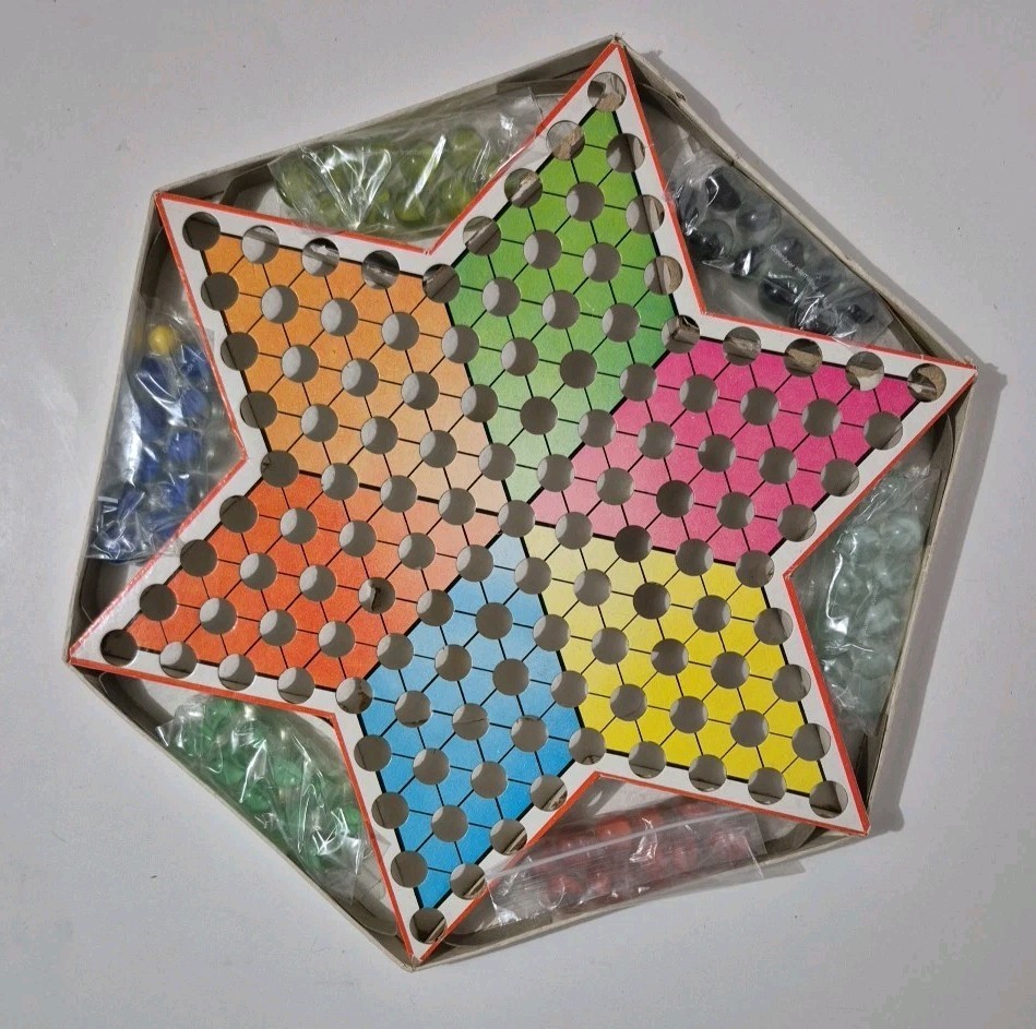 Chinese Checkers PP009 Made in China Schylling Board Game Glass Marbles Complete