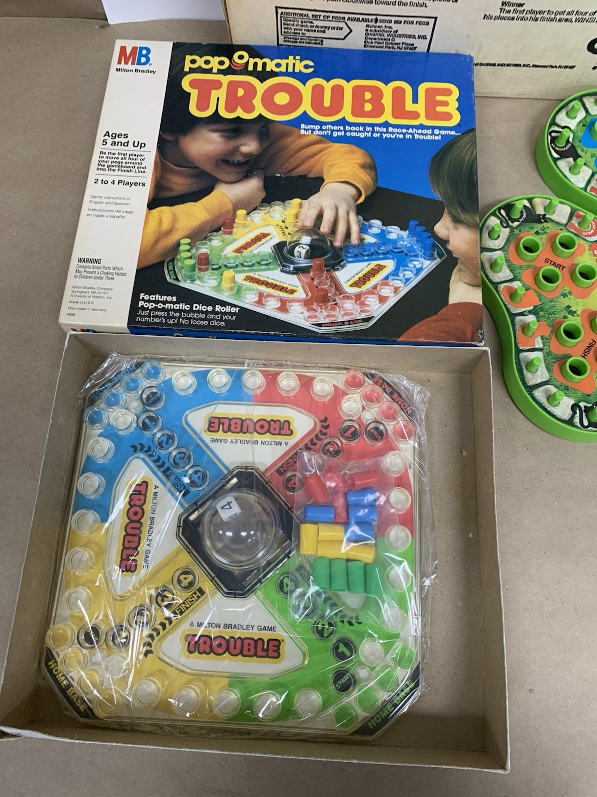 Vintage Family Game 3pc Lot Gabriel PopOMatic Lucky Break Milton Bradley Trouble