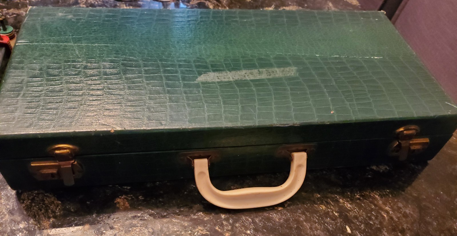Vtg 1940s Cardinal Mahjong Set Green Alligator Case Standing Pheasant 164 Tiles