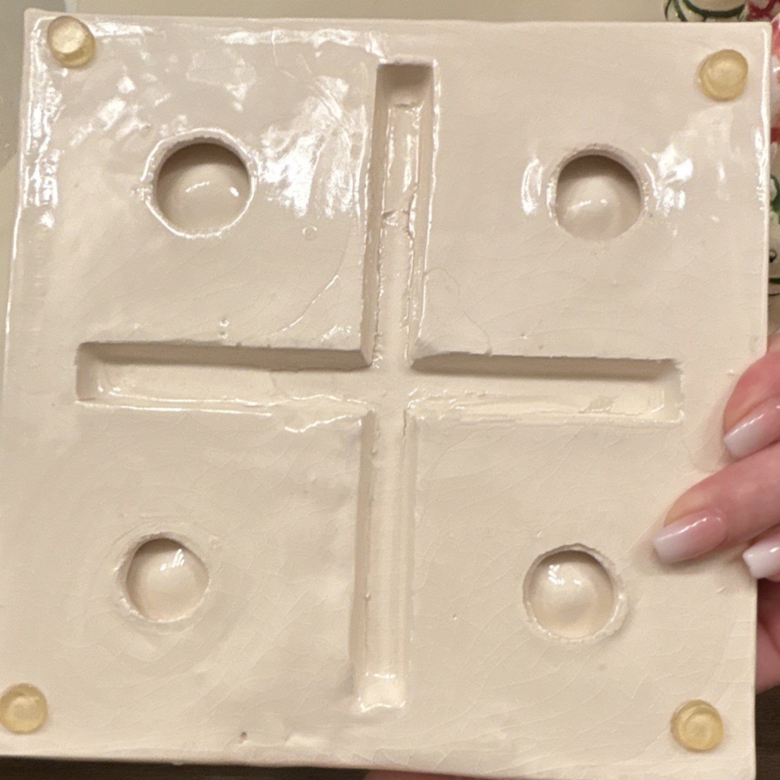 Ceramic Tic Tac Toe Board Game with Cat & Bear Figurines, Vintage Style