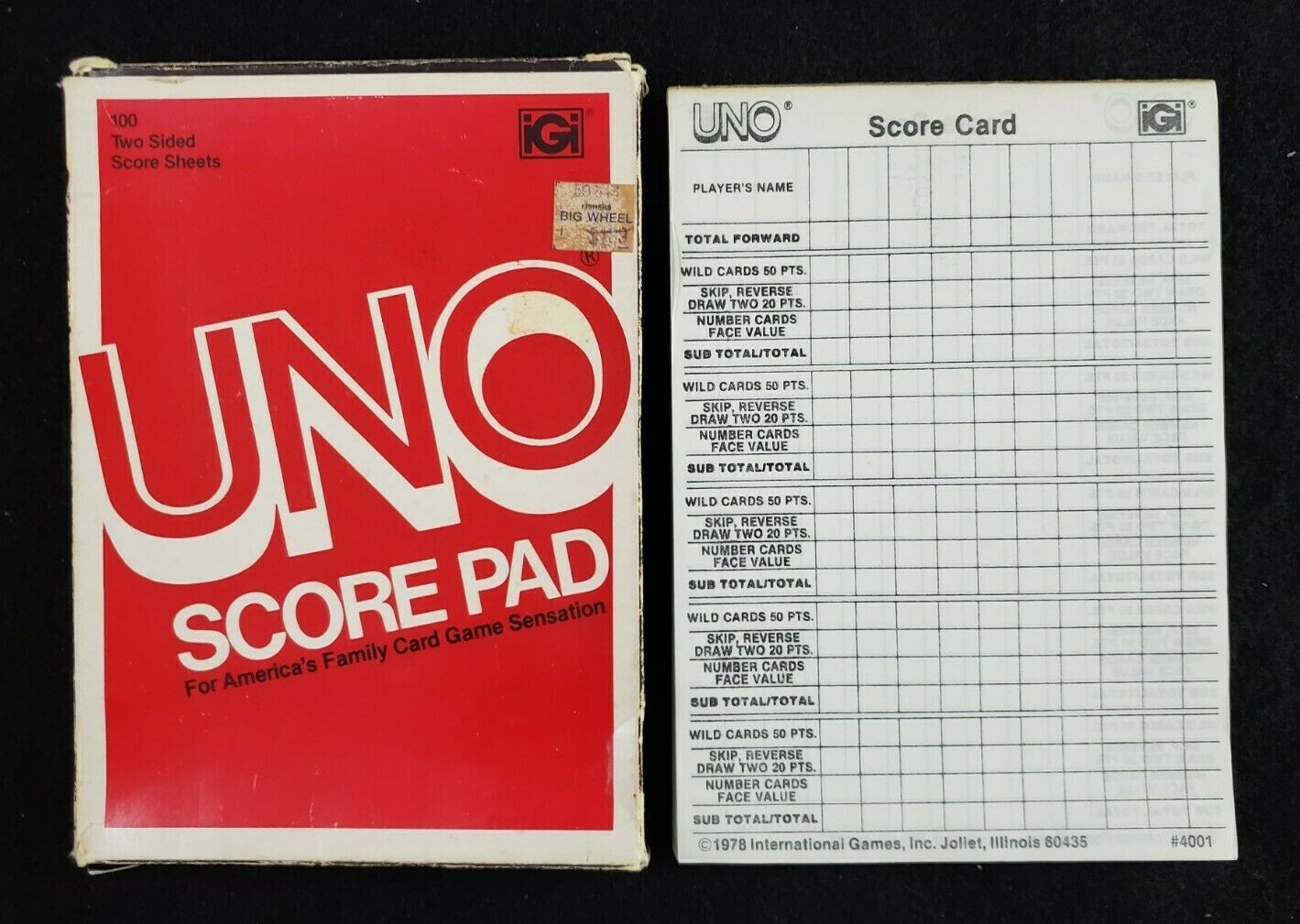VINTAGE UNO SCORE PAD Replacement Part #4001 1978-1981 International Games
