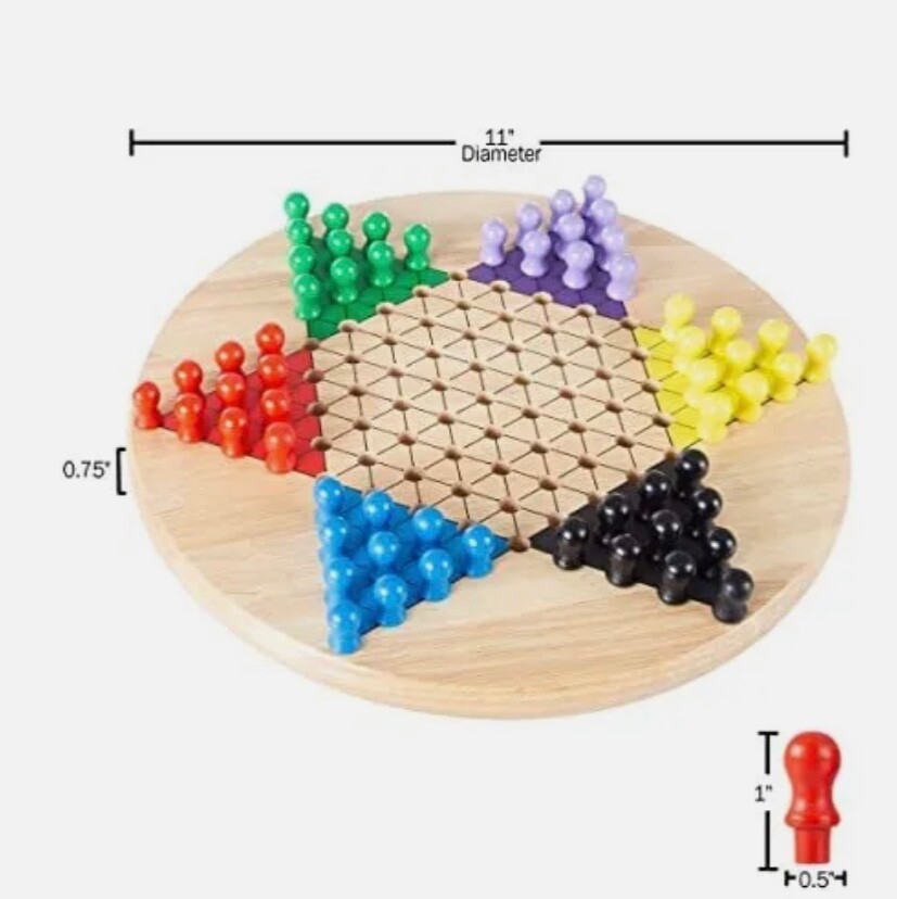 Chinese Checkers Game Set with 11 inch Wooden Board and Traditional Pegs, Gam…