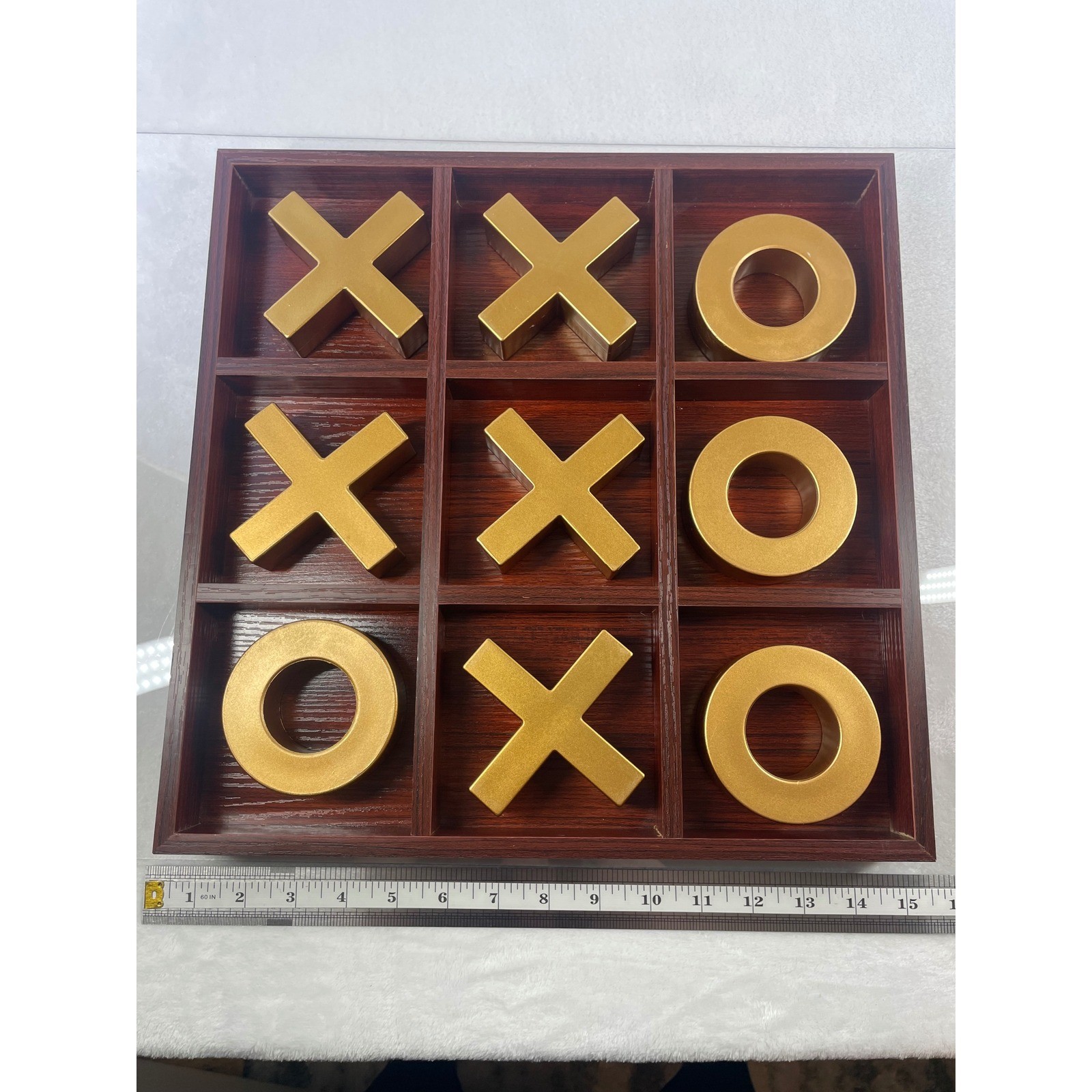 Large Decorative Gold and Wood Tic Tac Toe Coffee Table Game Set 12×12 Board