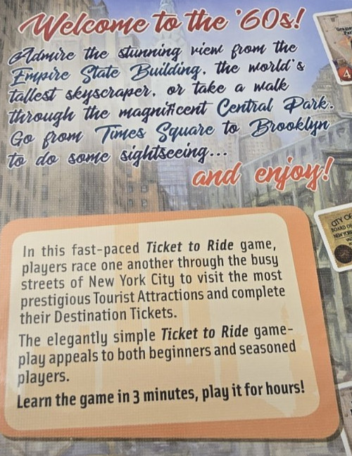 TICKET TO RIDE New York 60’s Days of Wonder Board Game 2-4 Players 8+ NEW/SEALED