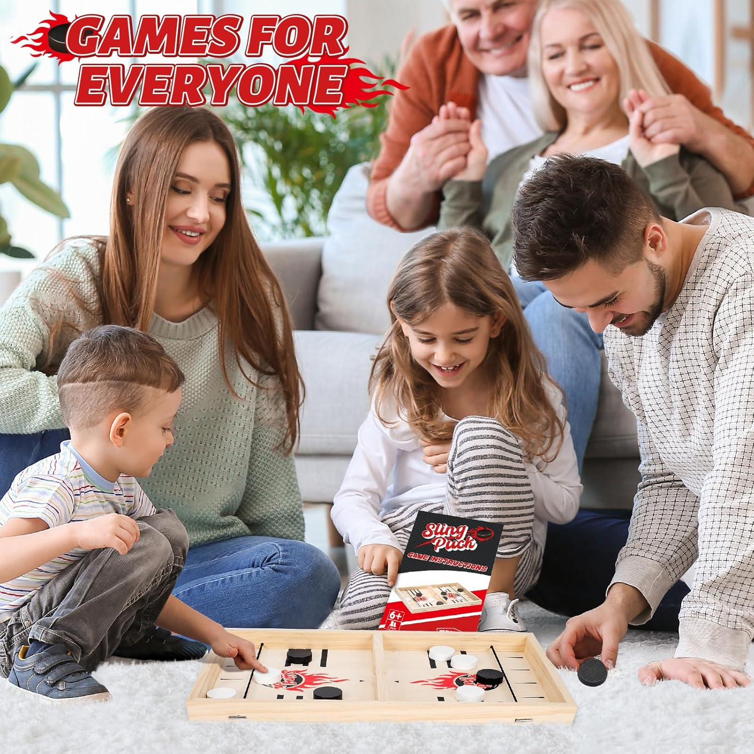 Large Fast Classic Slingshot Puck Game, Wooden Hockey Board Games for Family Nig