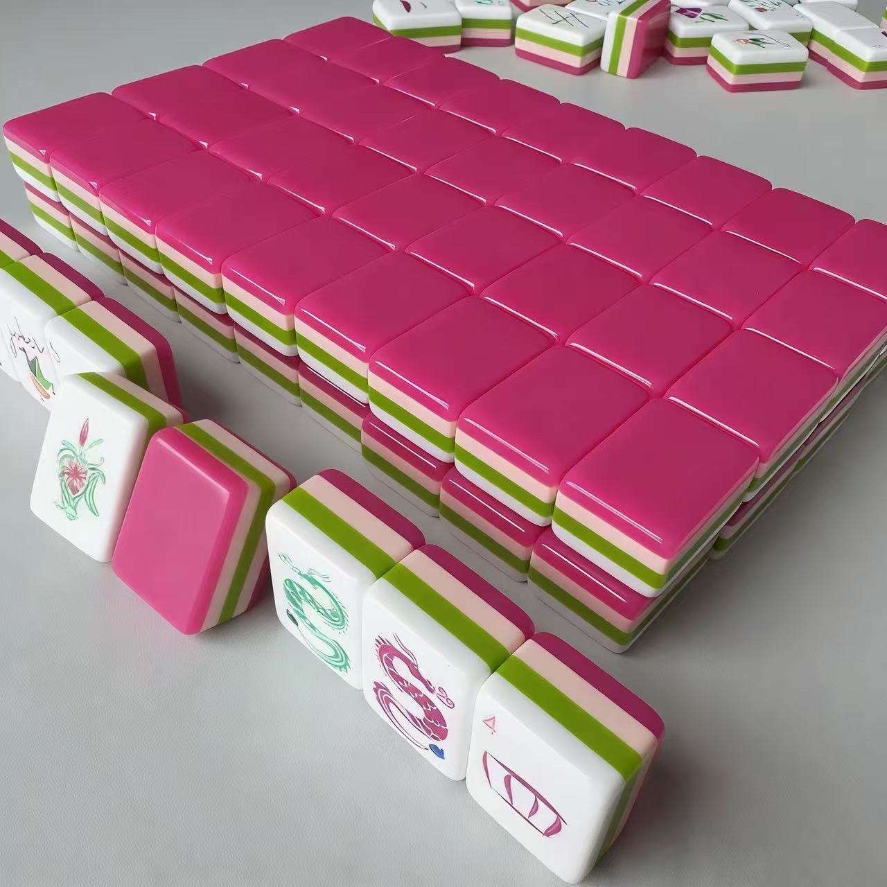 American Mahjong Game Set, 160 Magenta Pink and Green Layered Mahjong Tiles