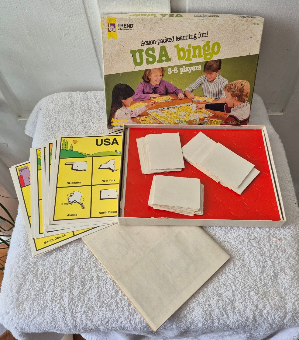 USA Bingo Game Complete Vintage 1985 Trend Homeschool Teachers 3-8 Players