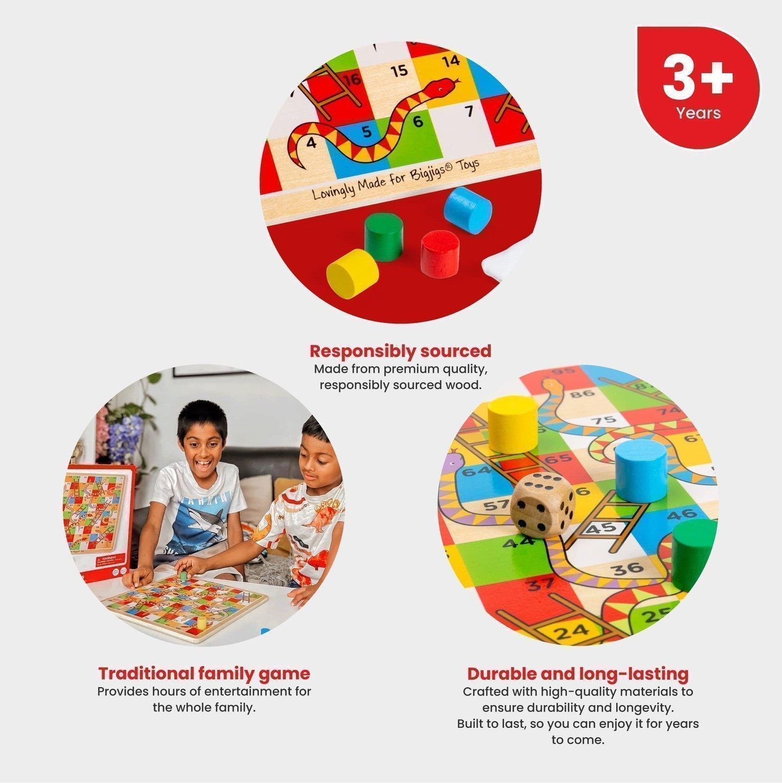 Bigjigs Toys Traditional Snakes and Ladders Wooden Game Set, Quality Family…