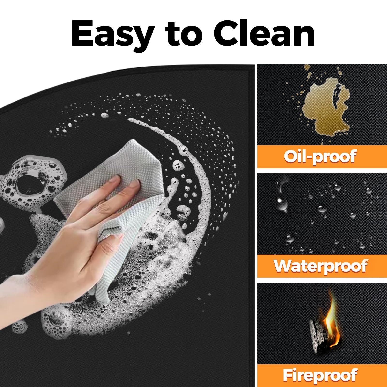 Fireplace Mat Fireproof, 2′ x 3’6” x 0.04” x 3’6″ (Semicircular), Black
