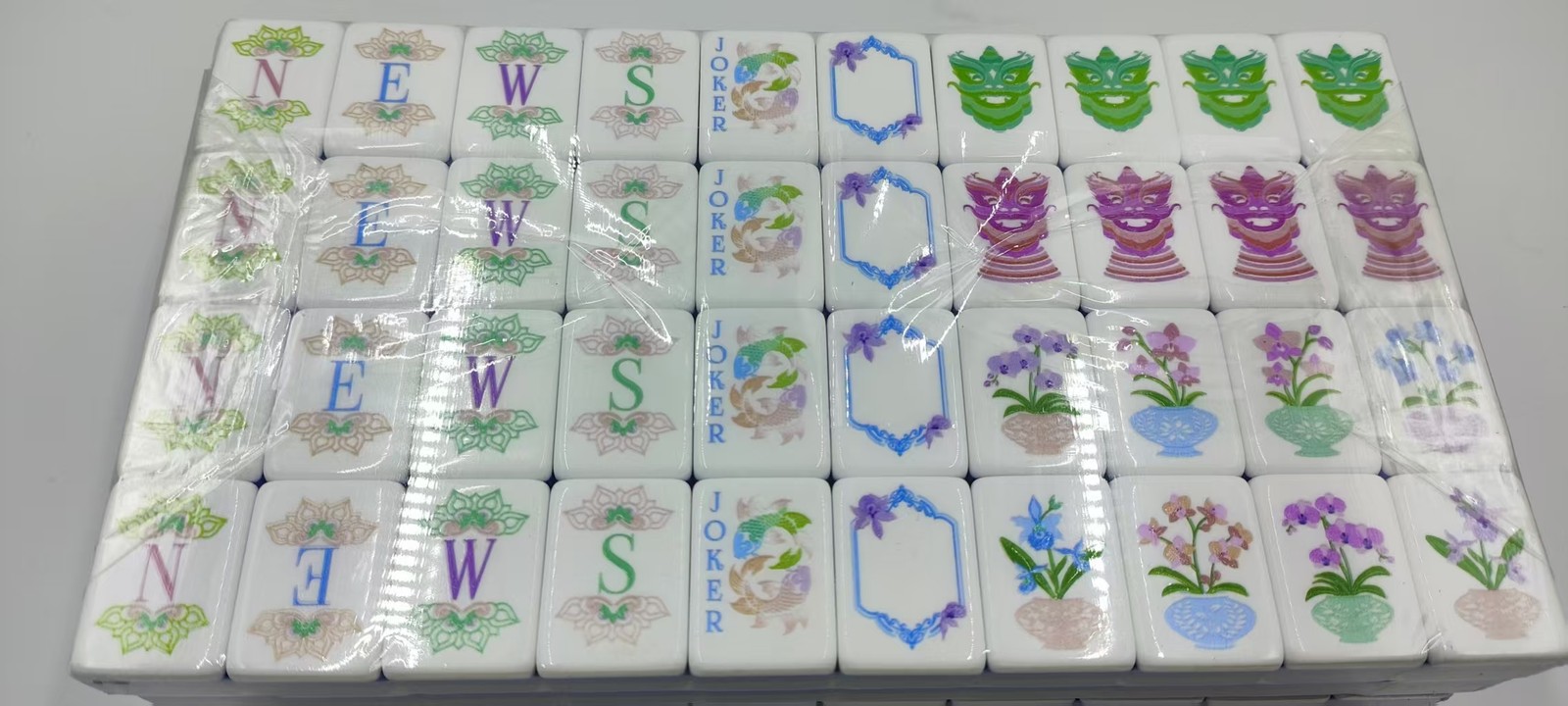 160 American Mahjong Tiles 4-Layer Acrylic Blue Theme Engraved Set/