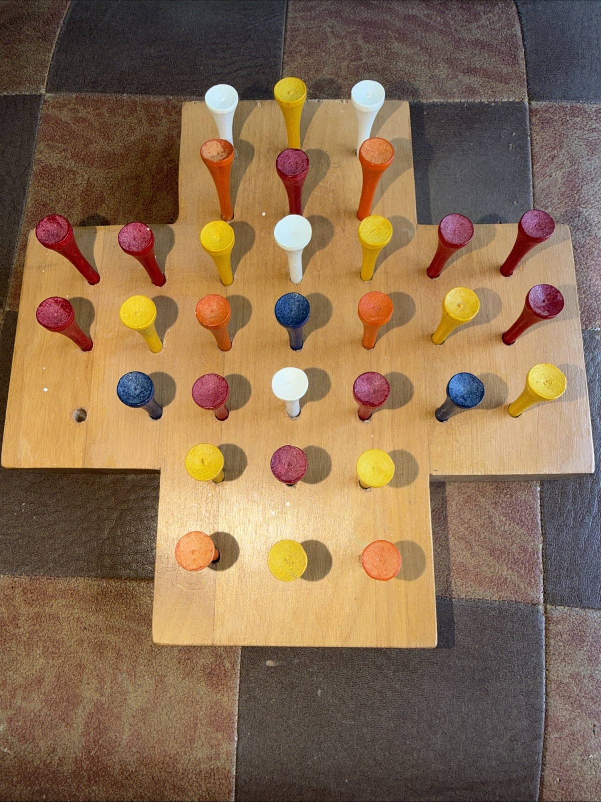 Vintage Wooden Peg Solitaire Board Game Handmade Jump All But One! Made In USA