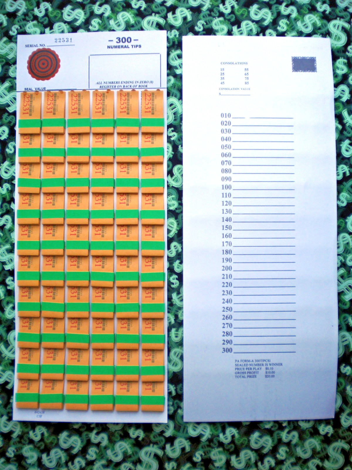 (1 Each) 300-P5 60-Rows REGULAR “NOT Sure” TIPBOARD {010-300} PullTab Jar Ticket
