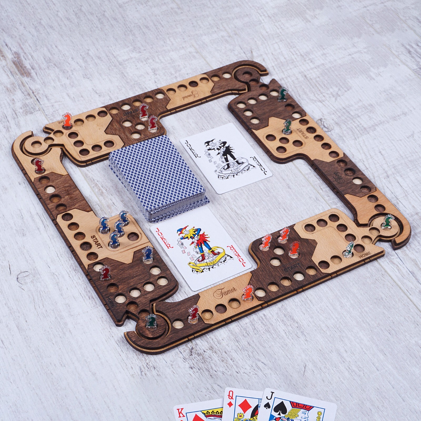 Pegs and Jokers Flex Board Game Set 2 to 8 Players Handcrafted Natural Wood