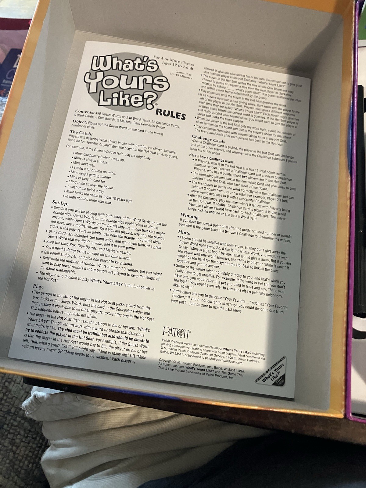 What’s Yours Like? The Party Game That Tells It Like It Is Complete Pre Owned