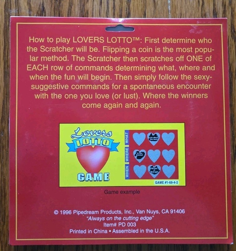 Lovers Lotto Scratch-Offs Lovers Couples Sensual Sexy Game Valentines Day Gift