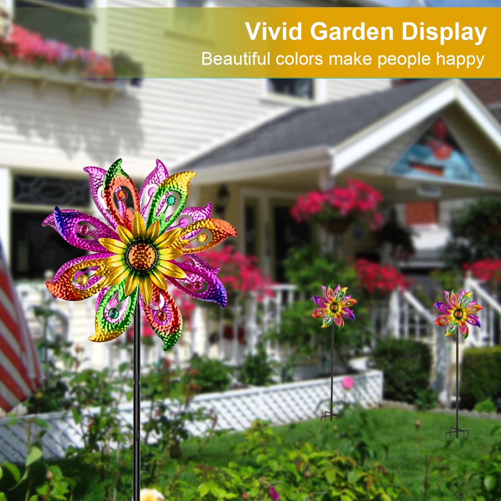 Solar Wind Spinner 360 Sunflower Lights 60.63 H x 13.38 Dia HQ-005 360Solar Yard