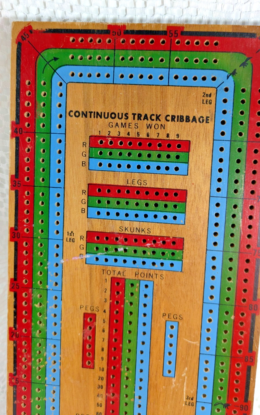 BIG Vtge Continuous Triple 3 Track Cribbage Board Wood 21 Pegs Crib Card Game