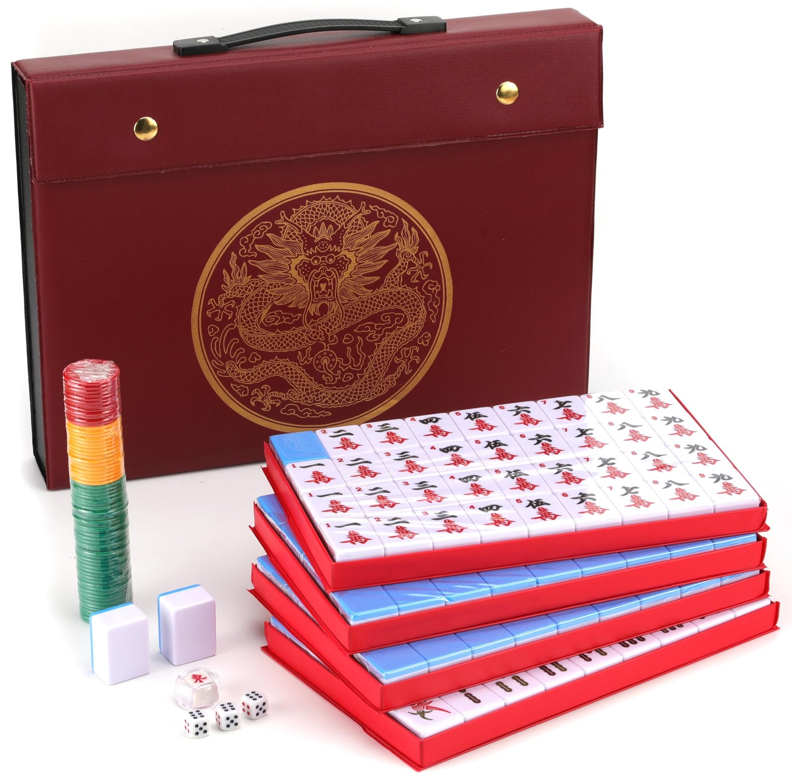 Mahjong Game Set 144 Tiles 1.5 X Large Numbered White Blue Melamine Mose Cafolo
