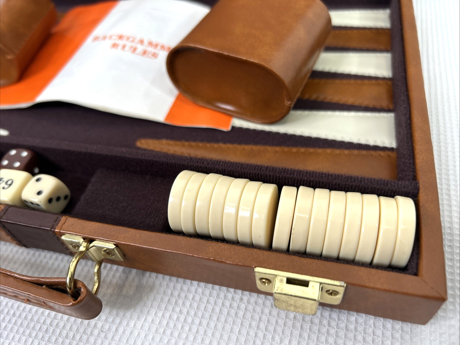 Backgammon Complete Set & Instructions Brown Briefcase VGUC Family Game Night