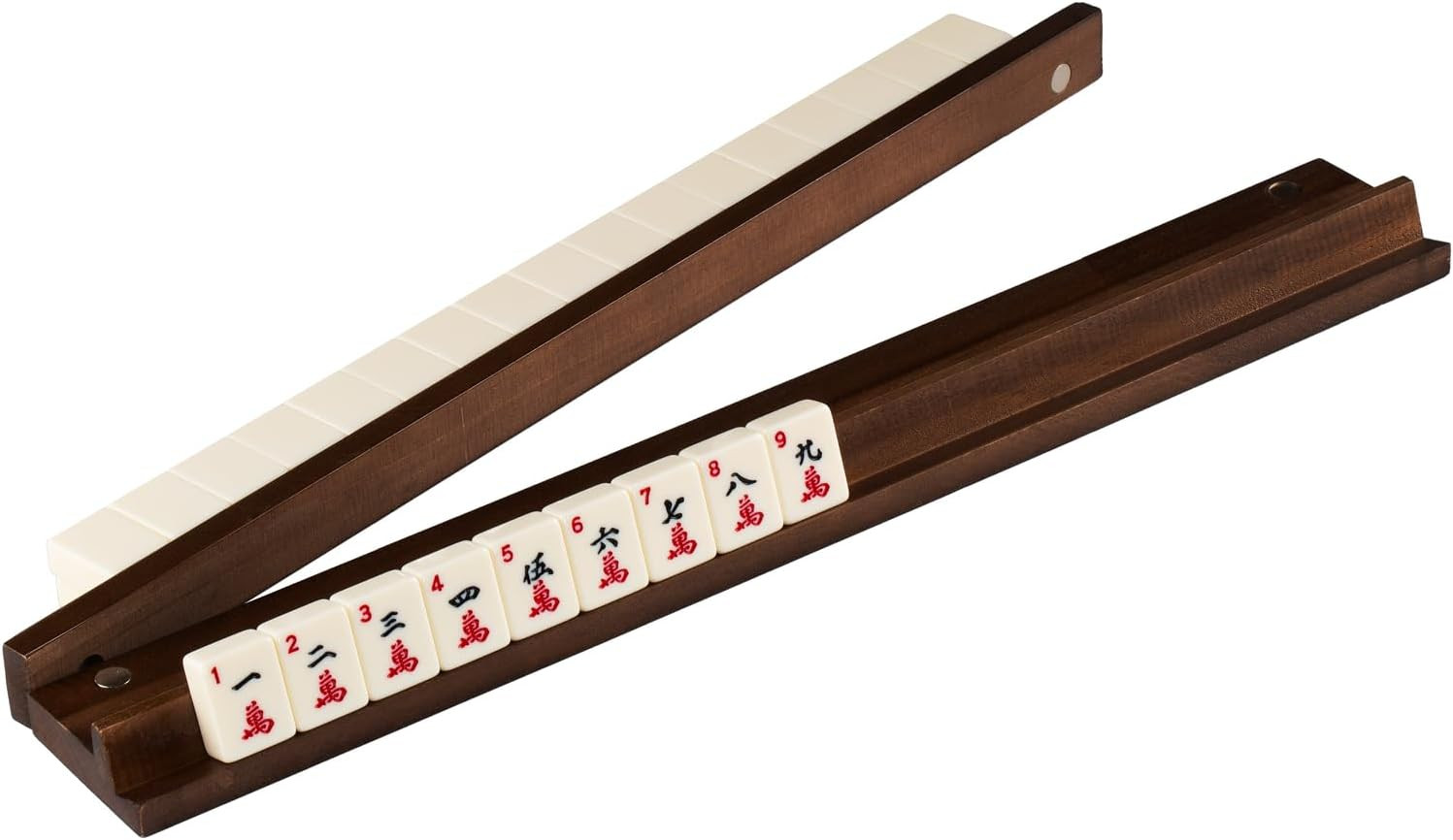 American Walnut Wood Mahjong Racks with Pushers, 4Pcs Mahjong Racks Set
