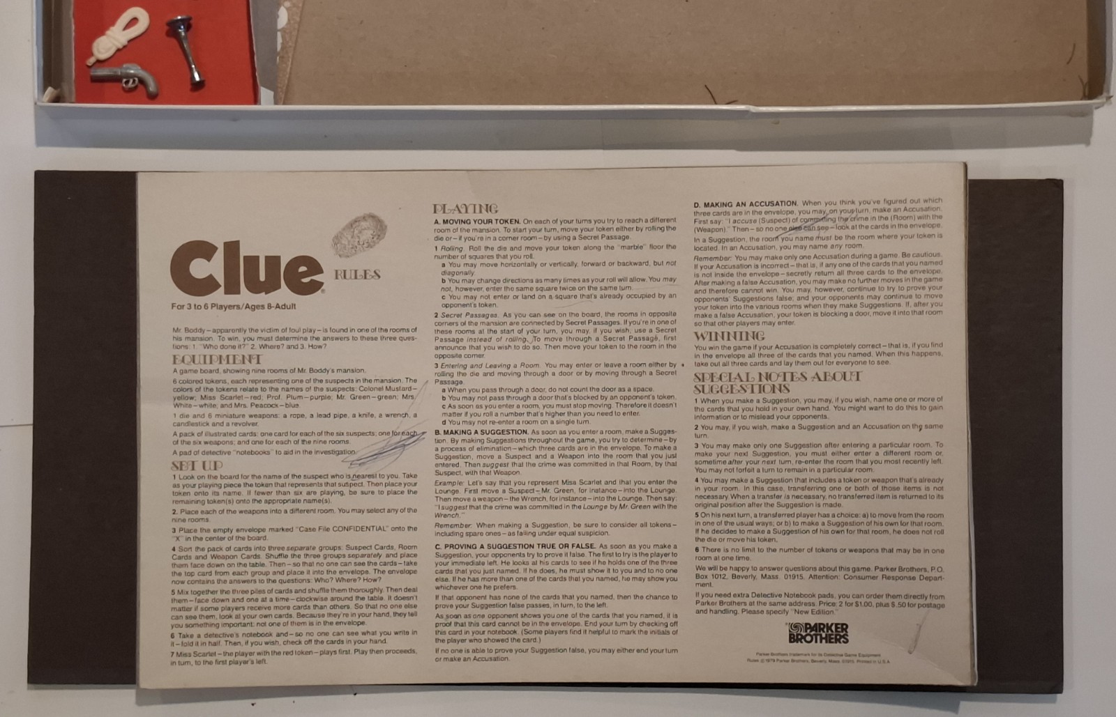 Vintage 1972 Clue Parker Brothers Detective Game – Family Board Game – Good