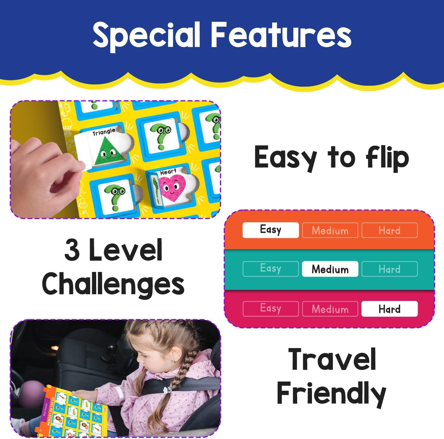 Memory Game for Kids Ages 3+ Years | Fun Matching Game – 12 Theme Cards & 3 Leve