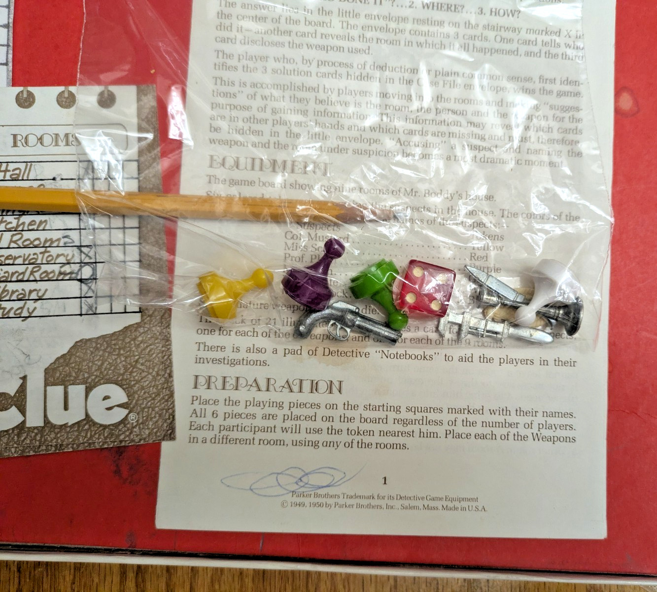 Vintage 1972 Parker Brothers Detective Board Game CLUE No. 45 – Complete