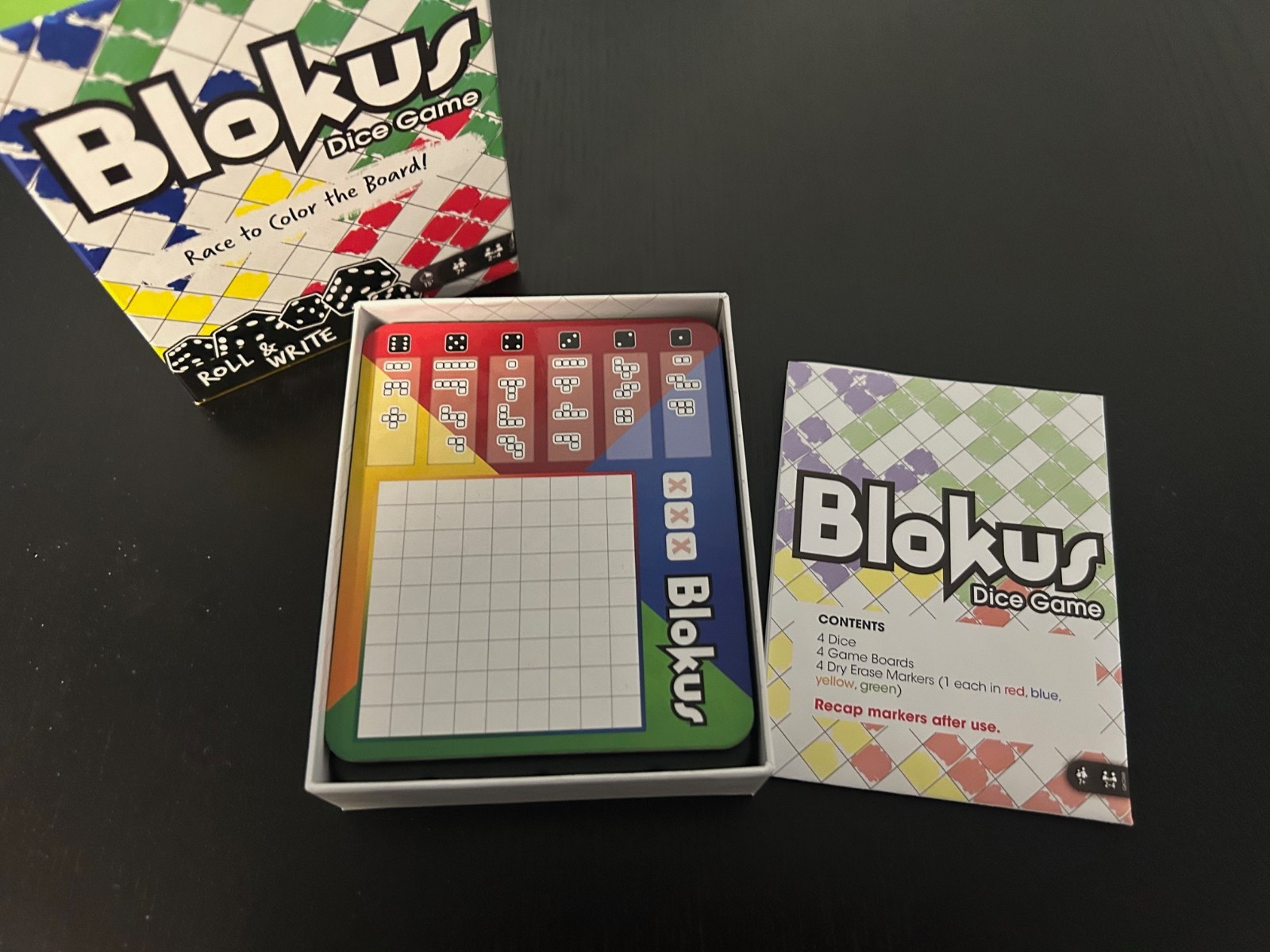 Roll & Write Board Game Lot – Uno, Lowdown, SkipBo, Blokus – Complete