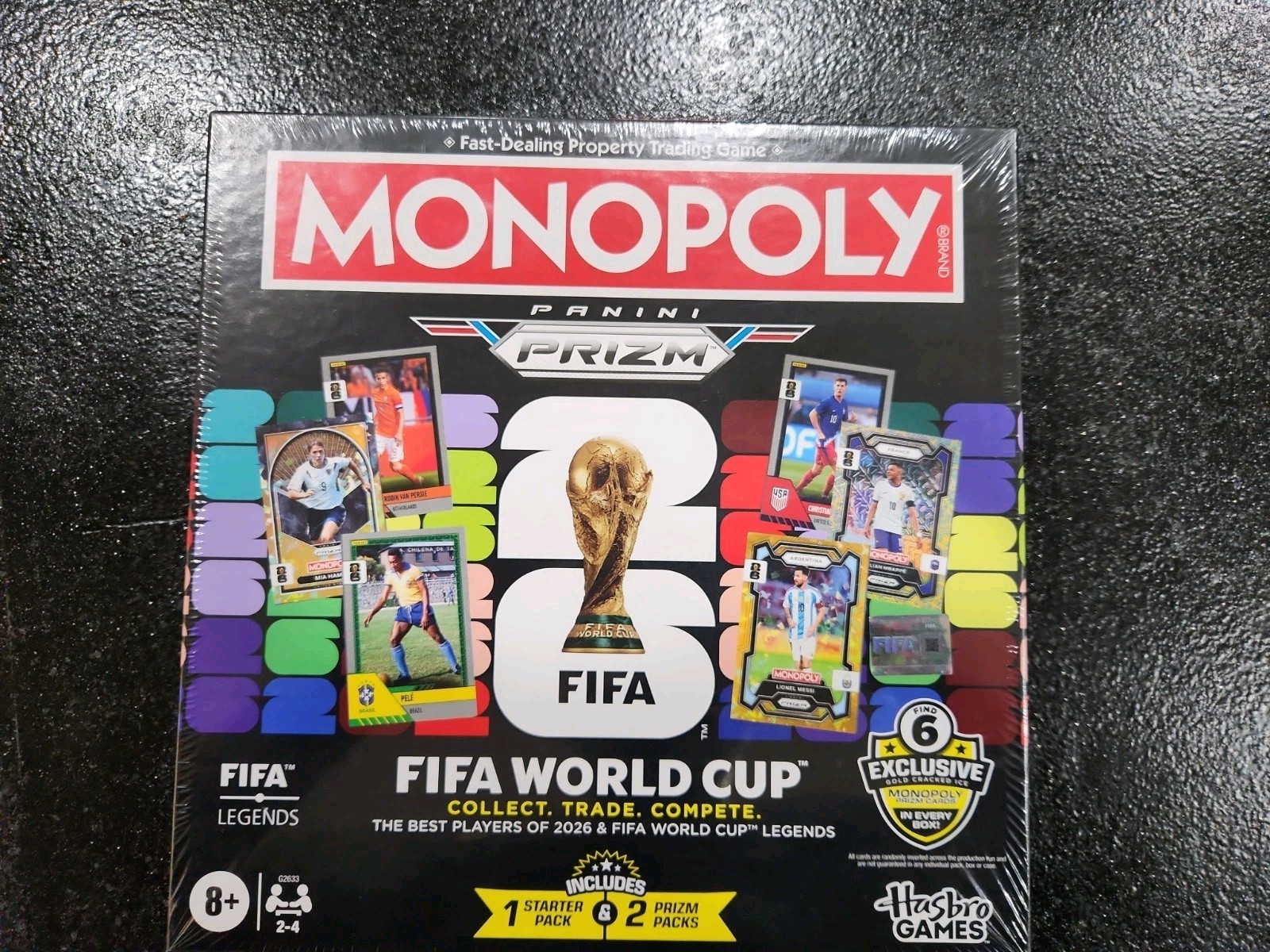 Monopoly Panini Prizm FIFA World Cup Board Game Includes 1 Starter & 2 Prizm Pk