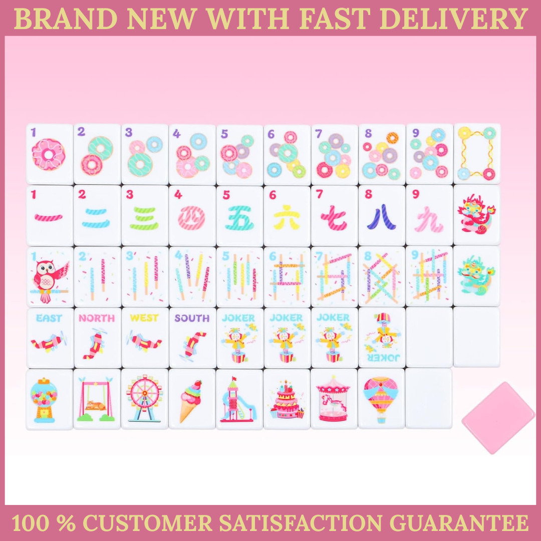 160 Pink Printed American Mahjong Game Set with Carrying Bag and Accessories,