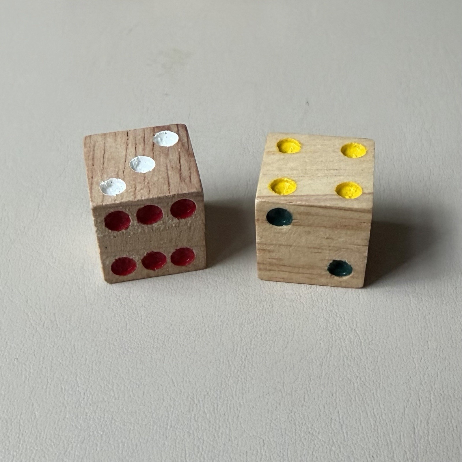 Pair of Wood Dice & Wooden Storage Box Unique Puzzle Box Multi Colored Dots