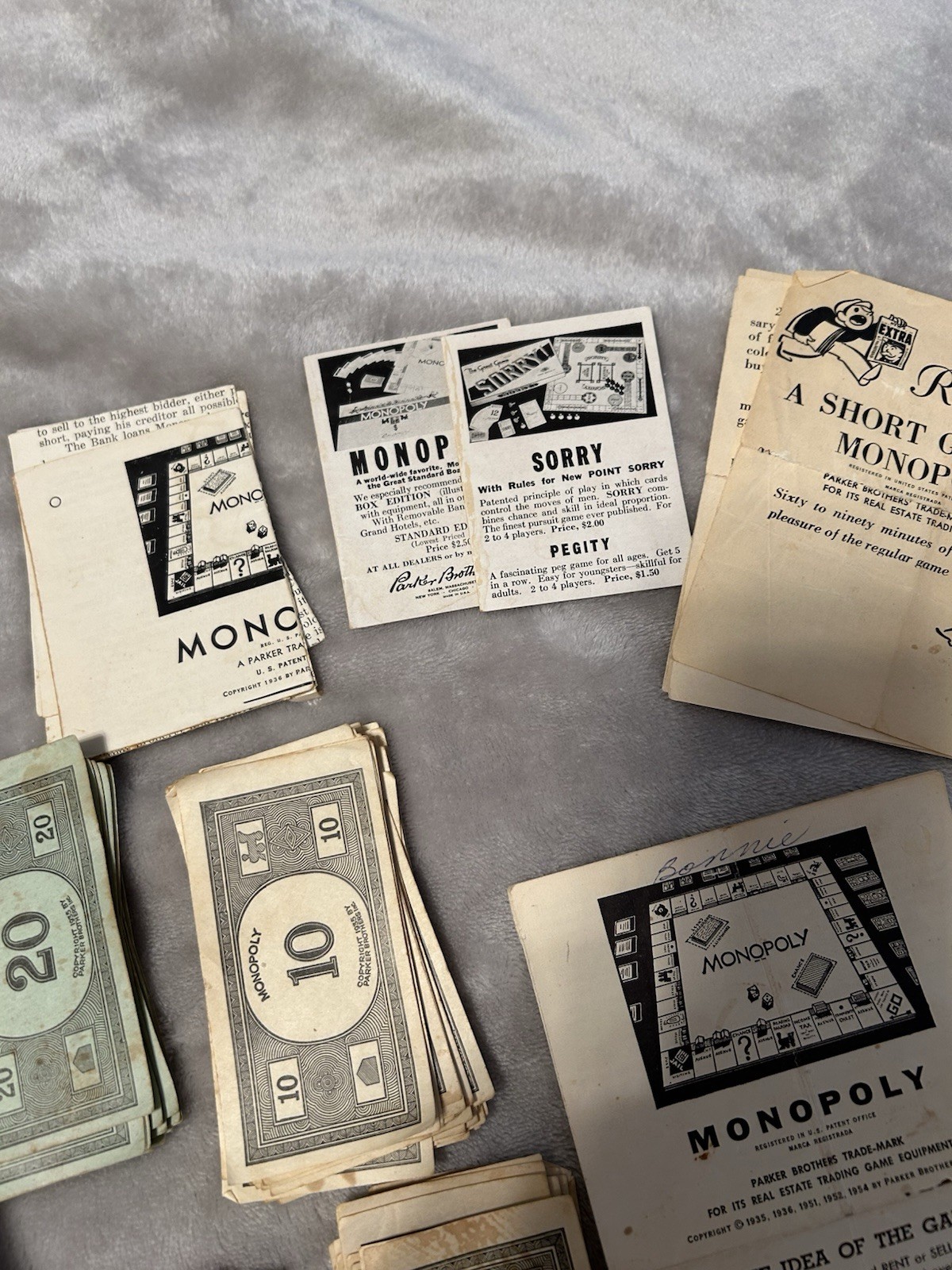 Vintage 1930s Monopoly Black Box Patent 2026082 Parts Money No Board As-Is