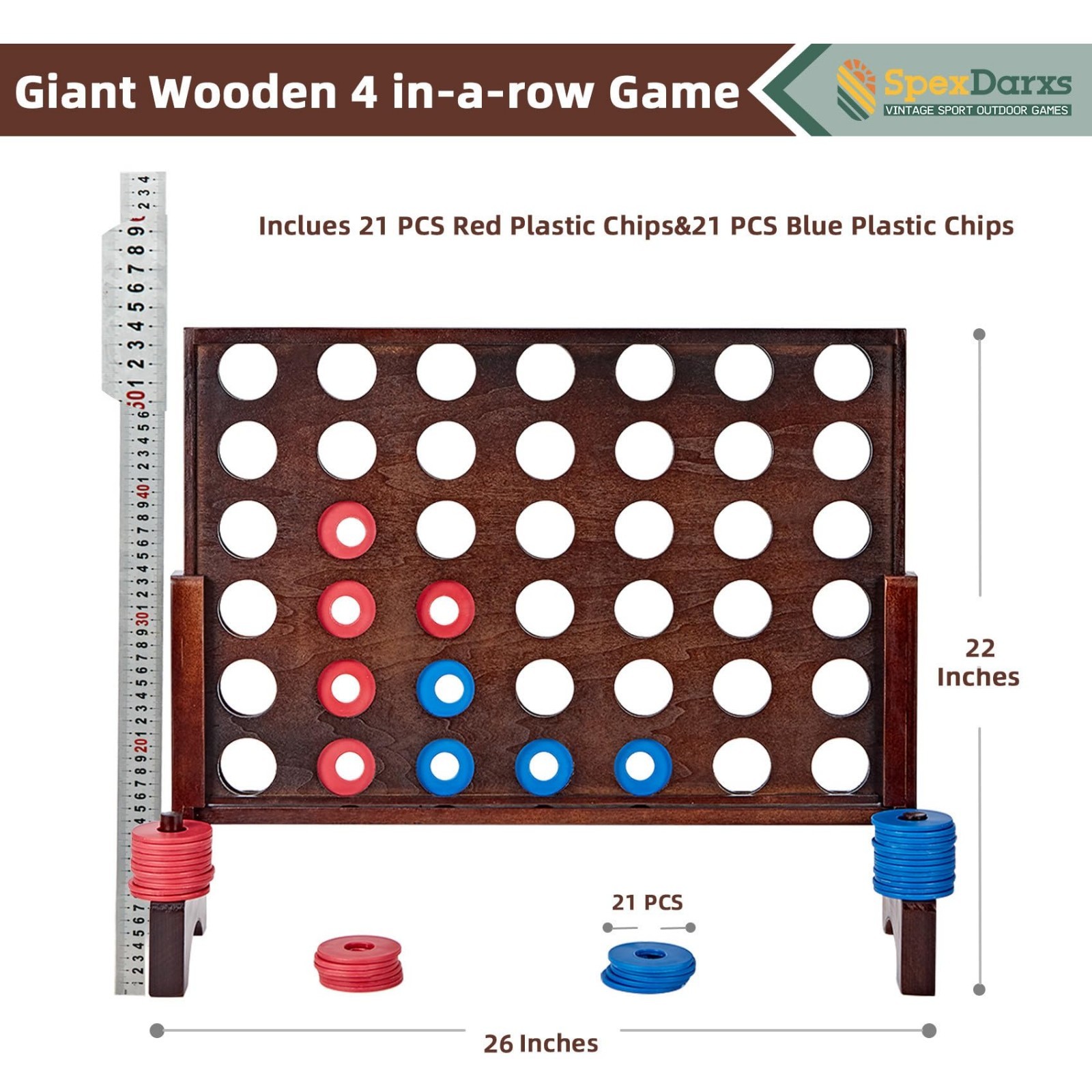 Jumbo 4 in a Row Game – Wooden 4-to-Score Set for Indoor/Outdoor Family Fun, Tra