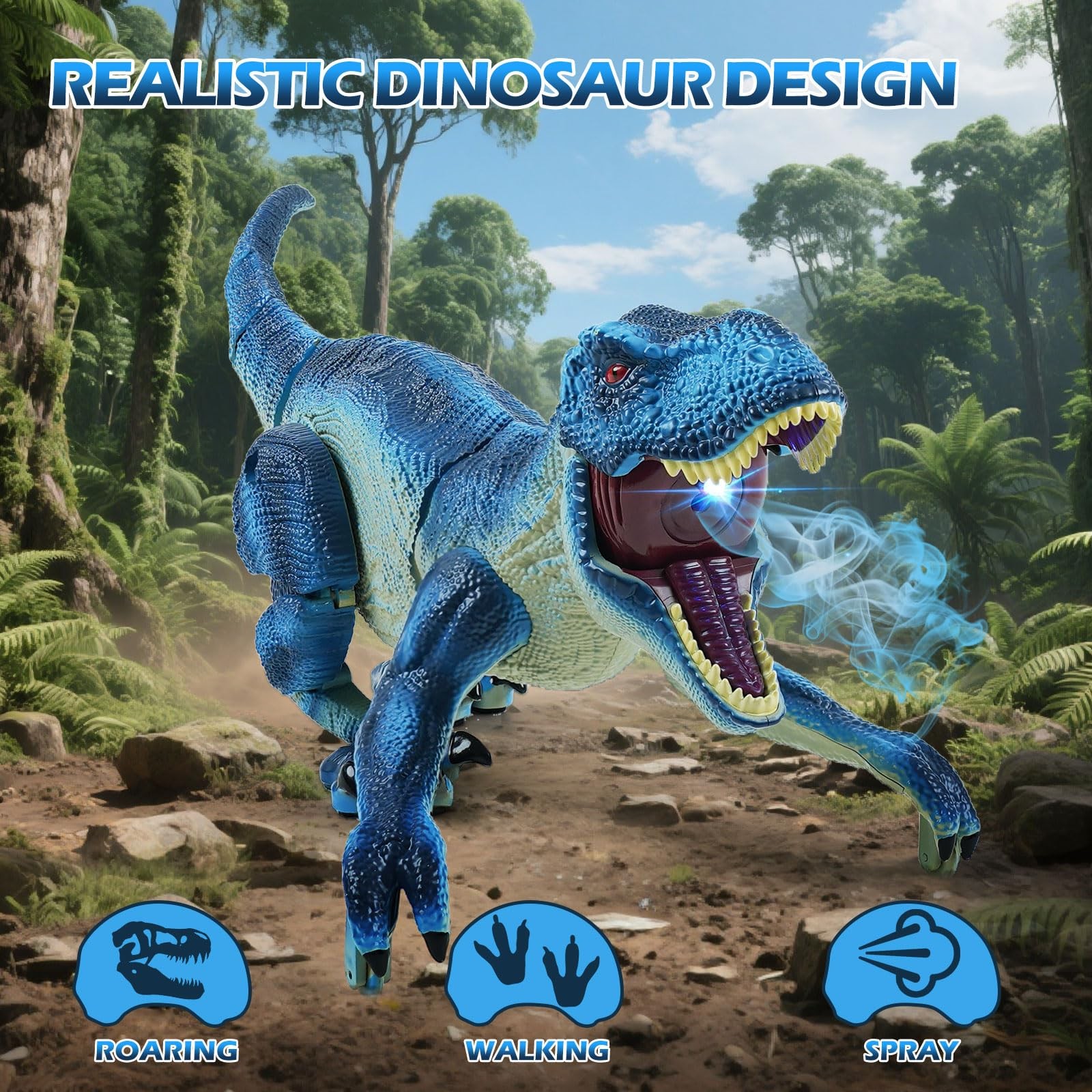 Remote Control Dinosaur Toy Walking Dino Light Spray Roar Kids Ages 3-12 3-5 4-7
