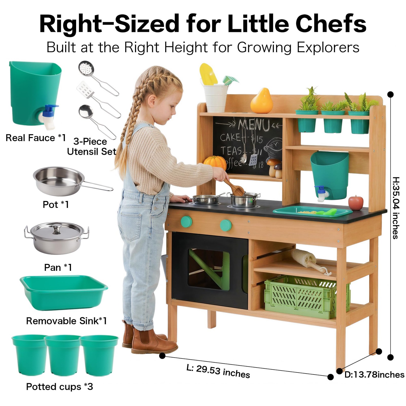Mud Kitchen Wooden Outdoor Play with Working Faucet Water Tank saipo018 Kids