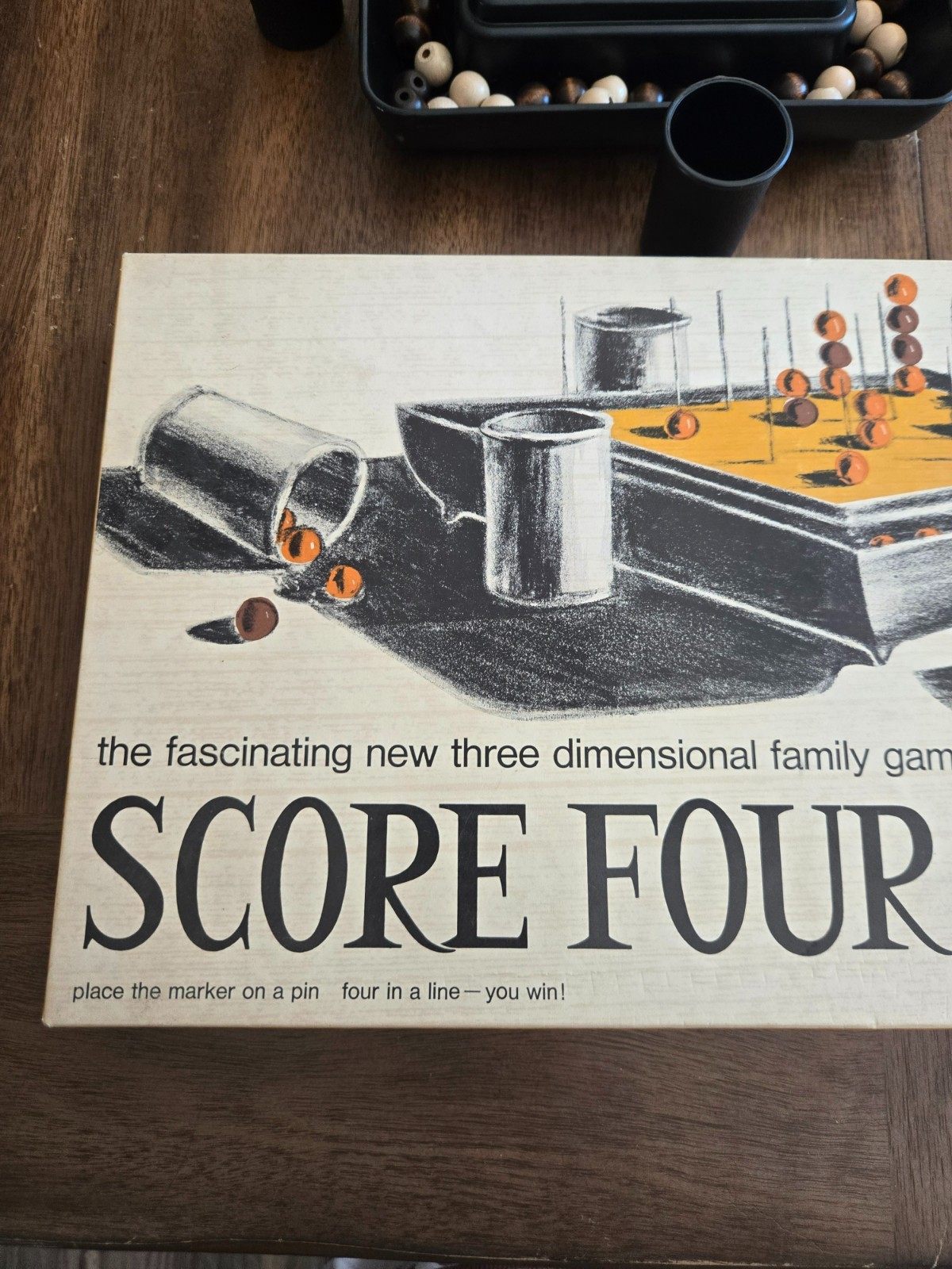 Score Four 1967 Lakeside Vintage 3D Family Board Game 100% Complete Wooden Beads