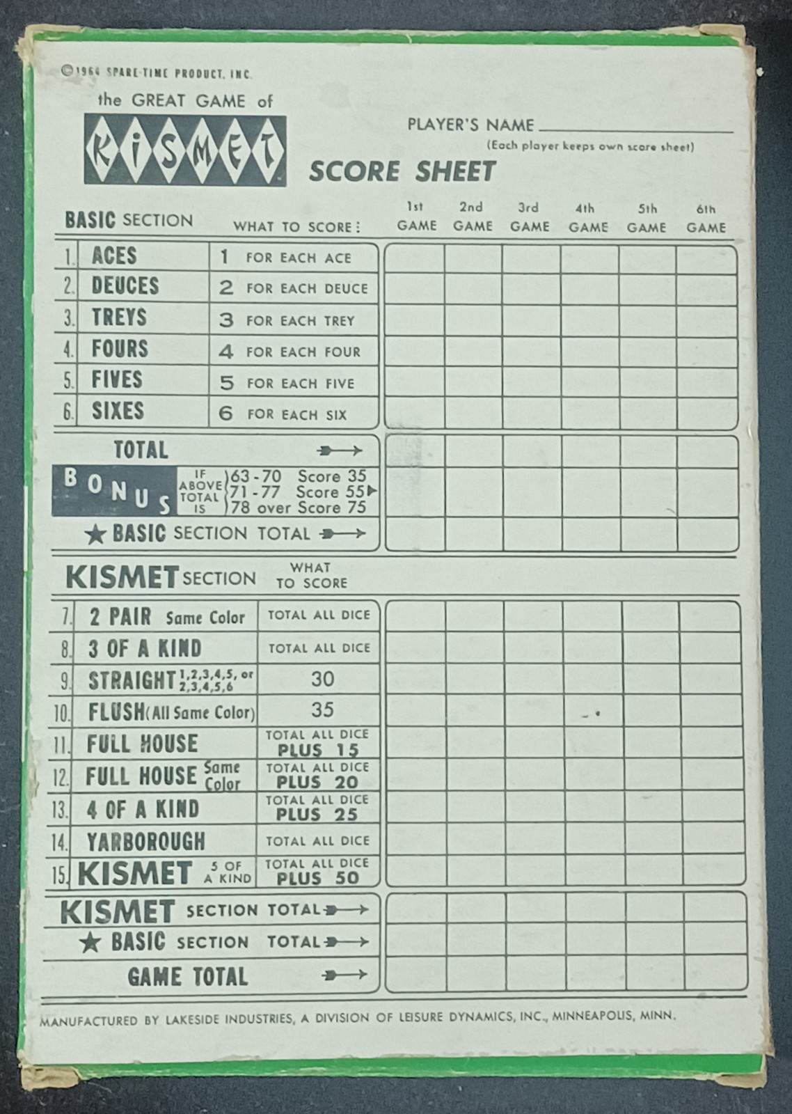 KISMET: Score Pads Vintage Set of 4 Boxed 1964