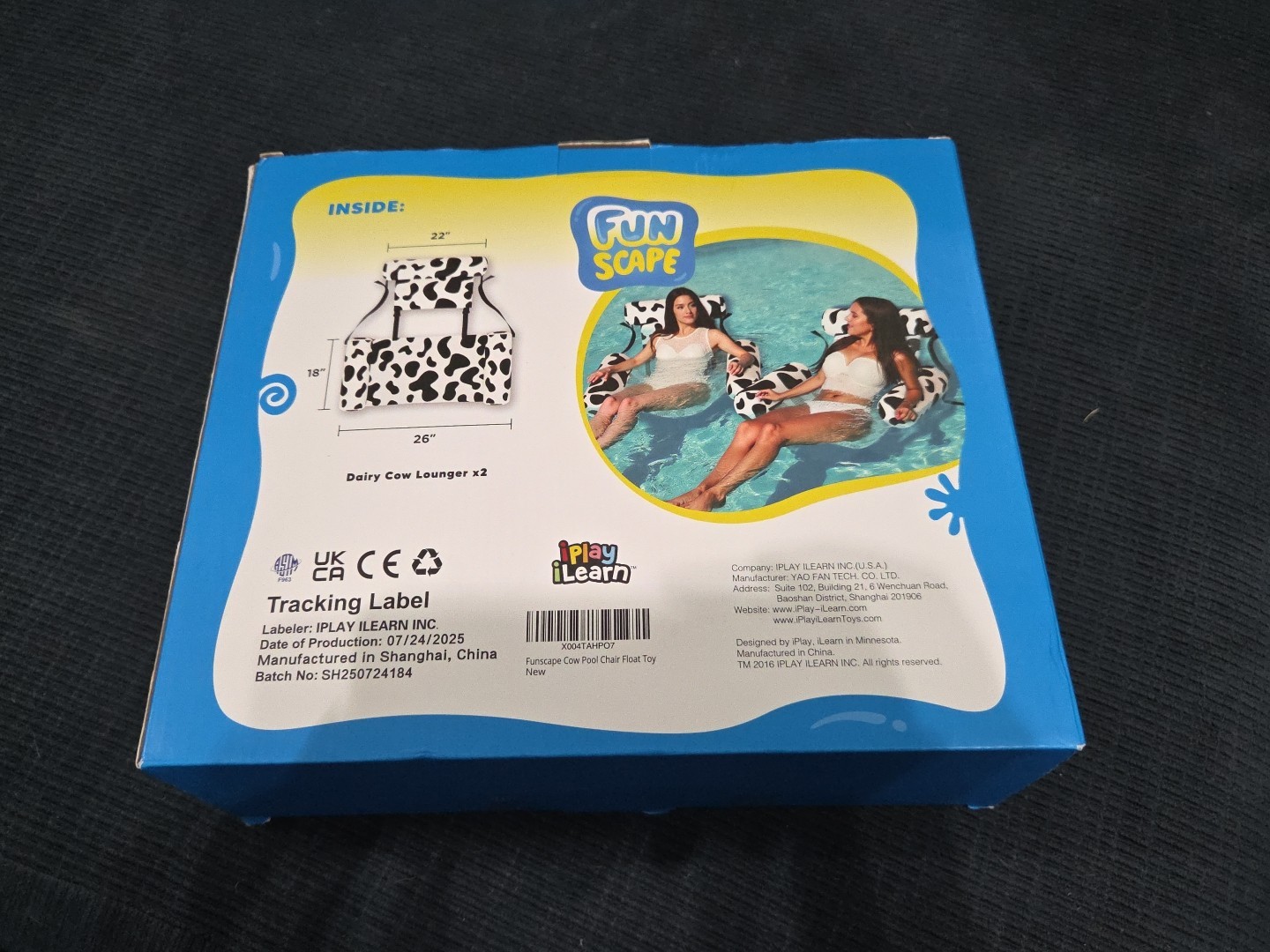 Inflatable Pool Floats Chairs 2 Pack Heavy Duty Cow Print Funscape Adult