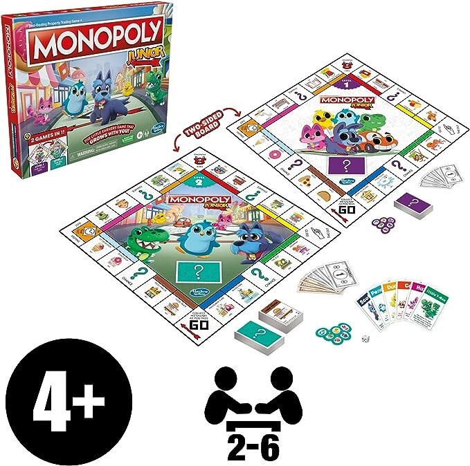 Monopoly Junior Board Game, 2-Sided Gameboard, 2 Games in 1, BRAND NEW