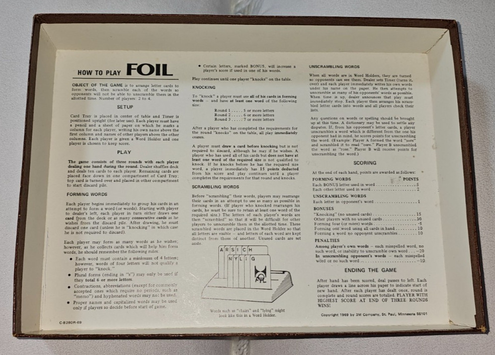 1968 Foil Challenging Game Of Words And Wits 3M Bookcase Game 100% Complete