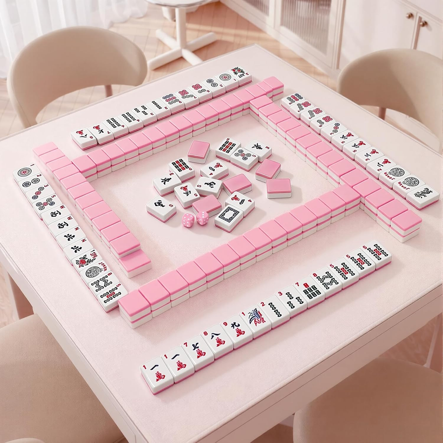 American Mahjong Tiles Set, 166 Pink Mahjong Tiles 1.2 Inch with Carrying Bag an