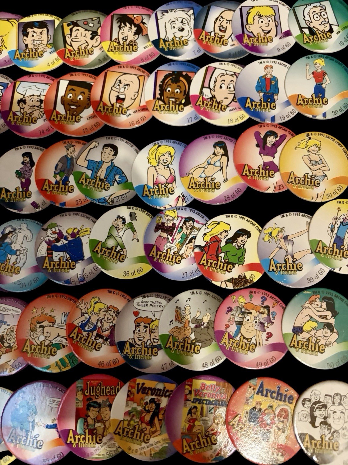 90s Pogs Lot Of 60 Archie Comics POGs
