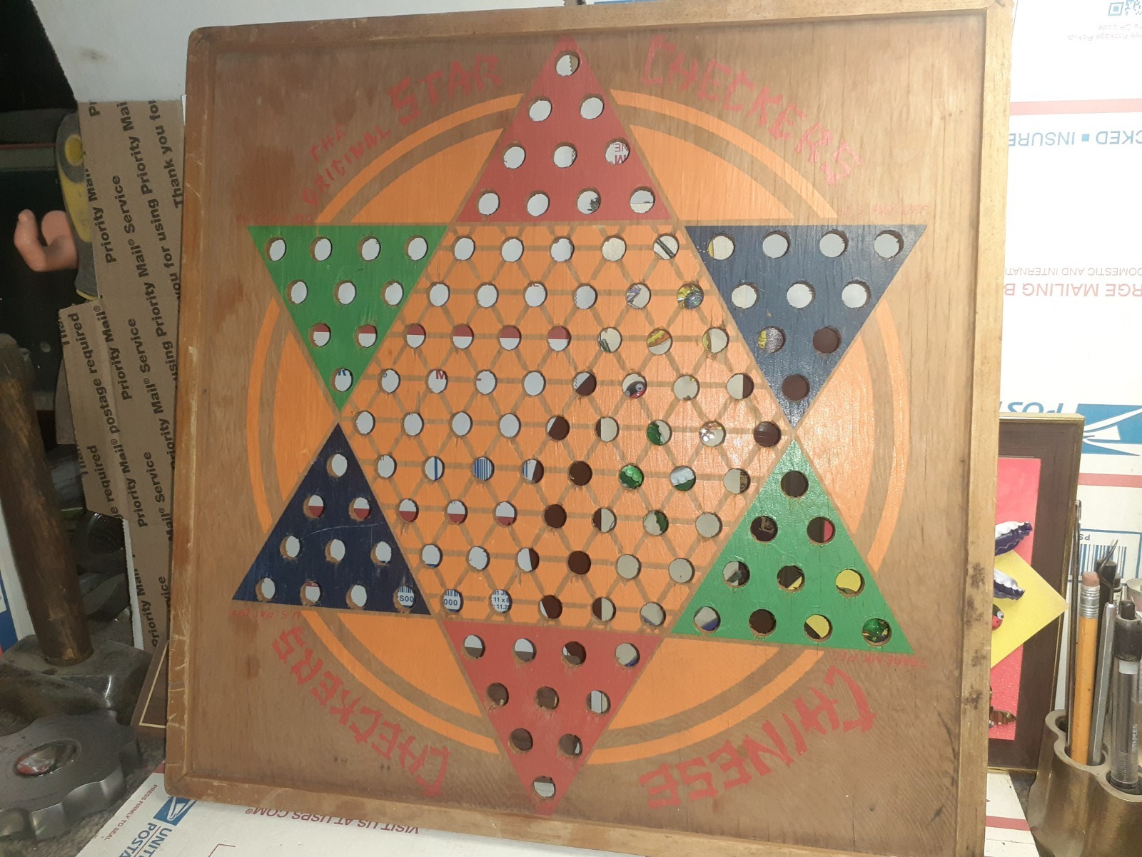 Vintage 1938 Star Checkers Chinese Checkers Board L.G. Ballard Topeka KS