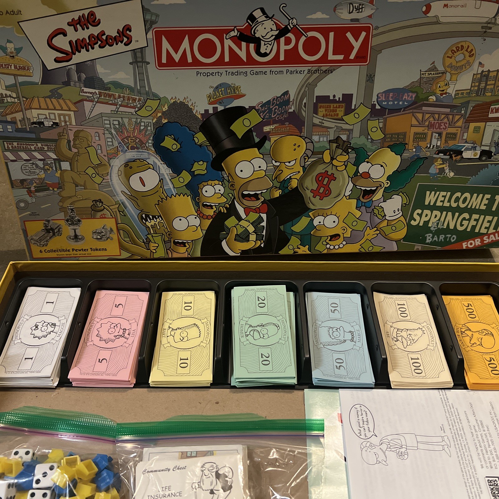 THE SIMPSONS MONOPOLY Complete With 4 Extra Mail-In Pewter Character Tokens RARE
