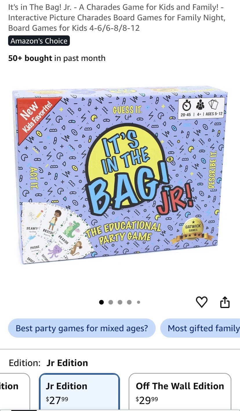 It’s in The Bag! Jr. Interactive Picture Charades Board Games for Family Night,