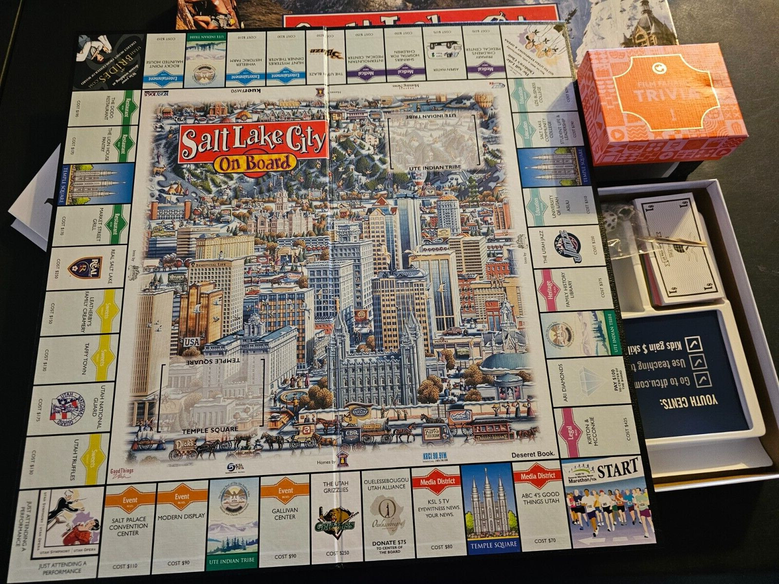 Monopoly Game UTAH SALT LAKE CITY ON BOARD NEW Parts + Film Trivia Lot 2 Games