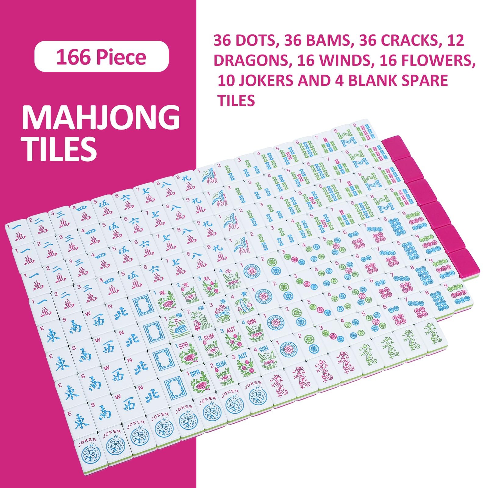 Engraved American Mahjong Tile 1.26 X 0.91 X 0.63 Inches, Magenta