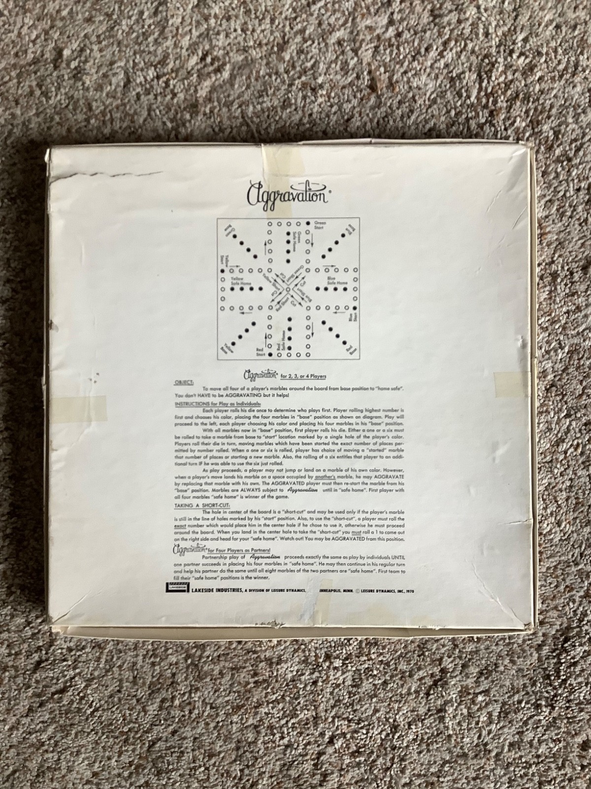 Vintage AGGRAVATION Marble BOARD GAME Lakeside 1970 Complete 16 Marbles 4 Dice