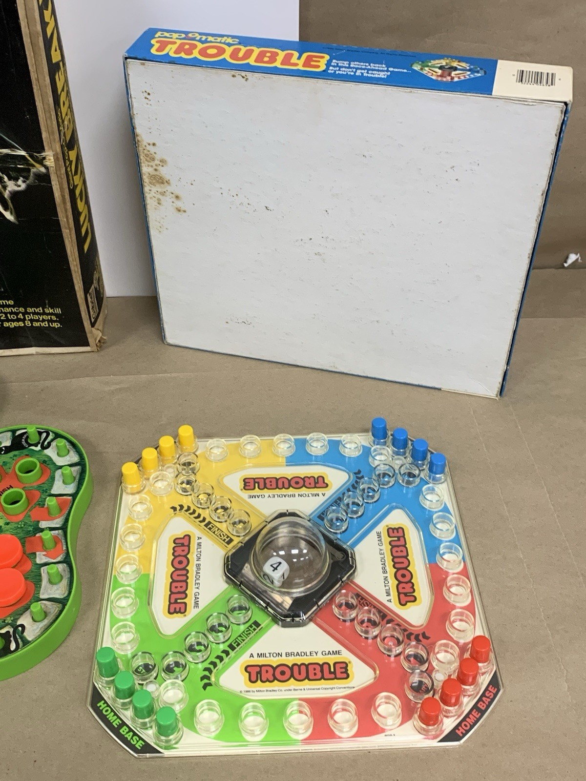 Vintage Family Game 3pc Lot Gabriel PopOMatic Lucky Break Milton Bradley Trouble