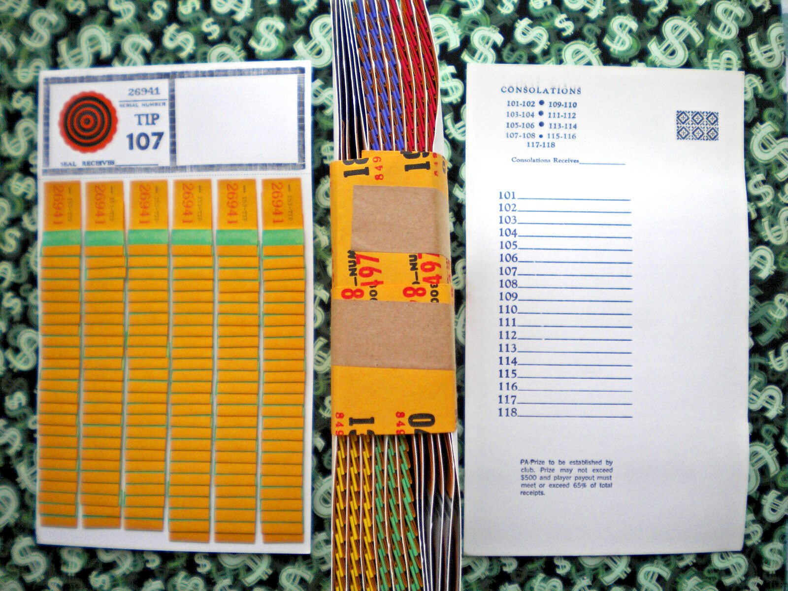 1 Dozen ~ 153-6 Row REGULAR “NOT Sure” TIP BOARDS {101-118} Pull Tab Jar Tickets